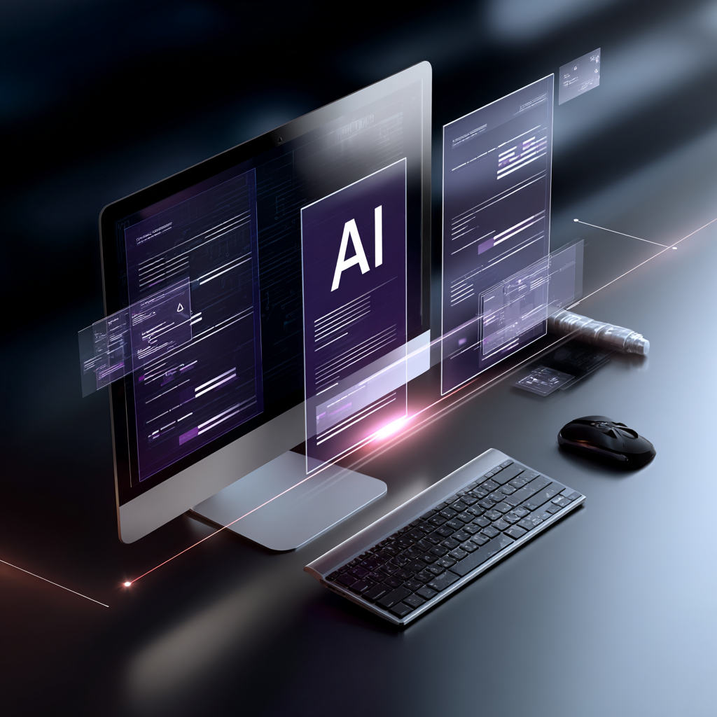 Modern computer setup displaying AI interfaces, symbolizing AI enhanced web development.